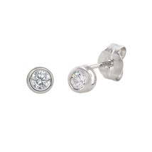 10k White Gold Clear CZ Stud Earrings Round Bezel Set Top Attached Post - $21.59+