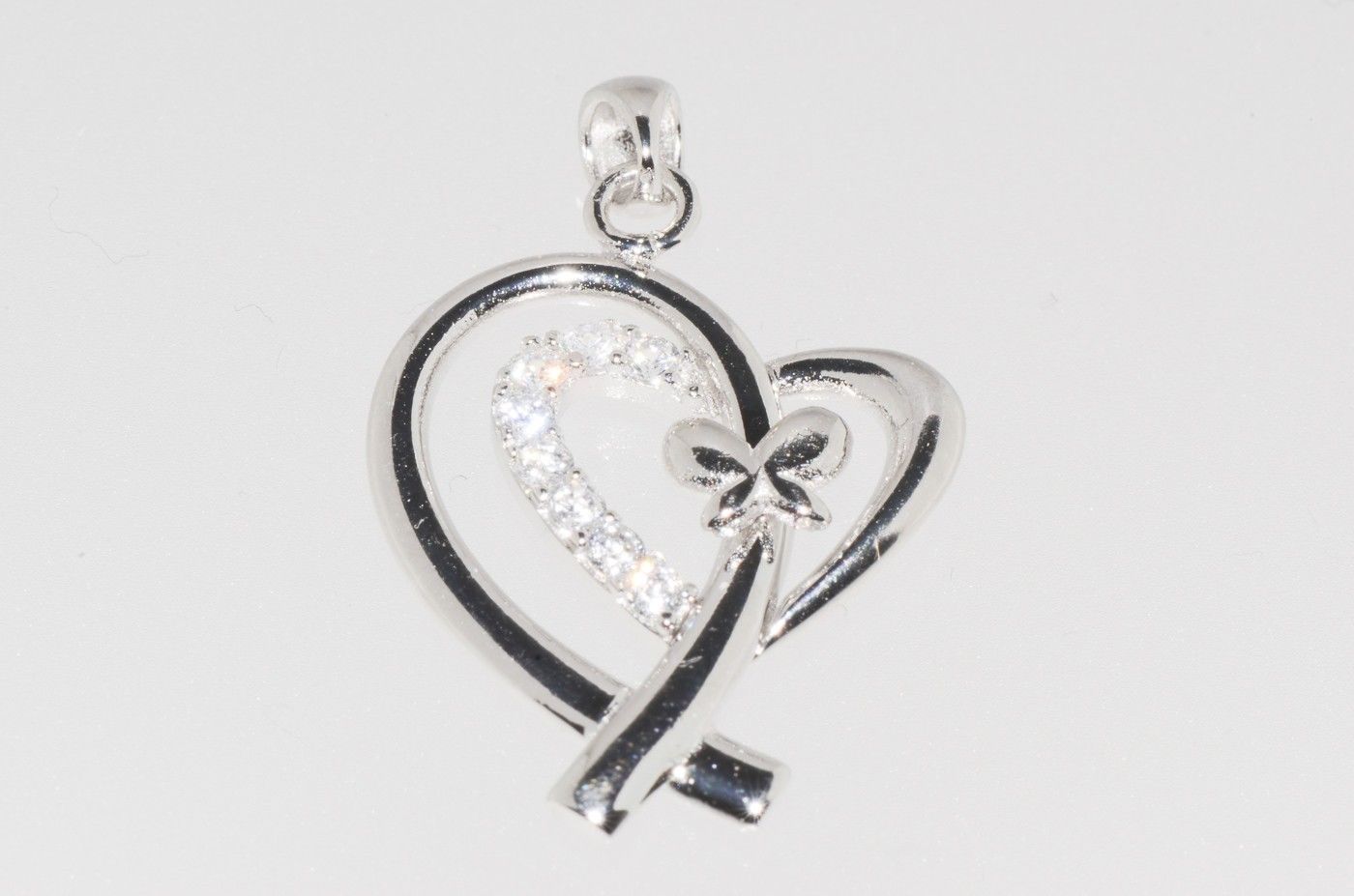 Double Heart Clear CZ Cubic Zirconia Pendant .925 Sterling Silver 26mm ...