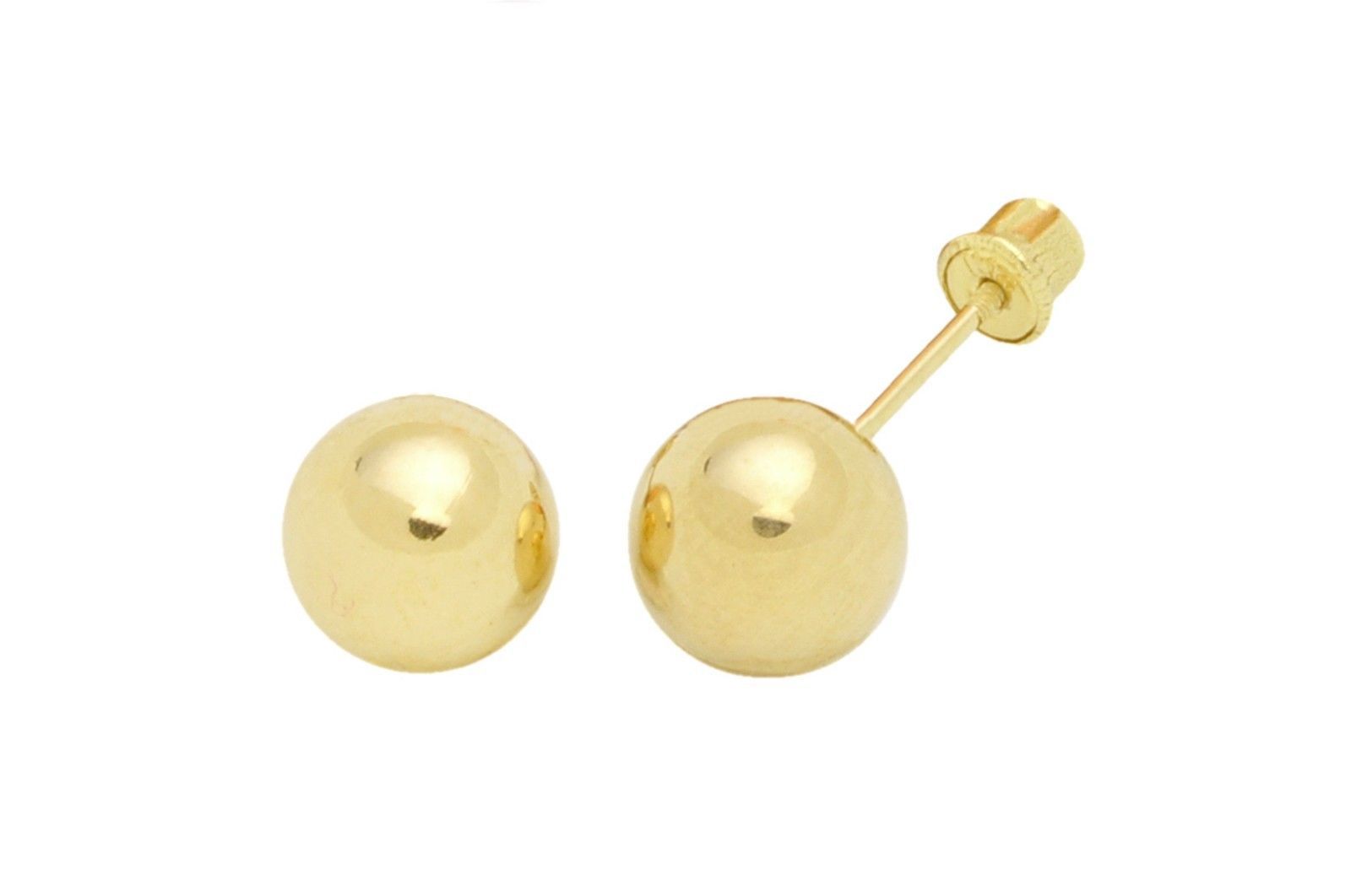 14k Yellow Gold Ball Studs Screw Back Earrings High Polish