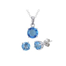 925 Sterling Silver Blue Topaz Gemstone Pendant Necklace and Earrings Set - $63.99
