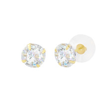 10k Yellow Gold Clear CZ Cubic Zirconia Stud Earrings Round Prong Silico... - $8.95