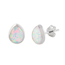 Sterling Silver White Opal Gemstone Earrings Pear-Shaped 9mm x 7mm - $16.23