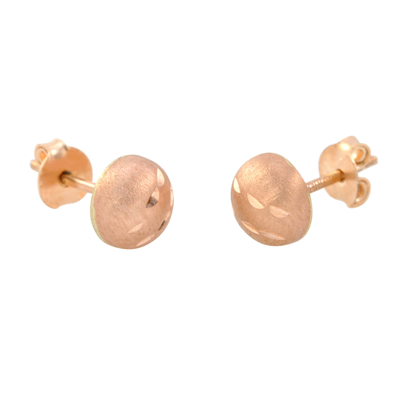 10k Rose Gold Half Ball Stud Earrings Matte Finish Laser Cut 4mm7mm