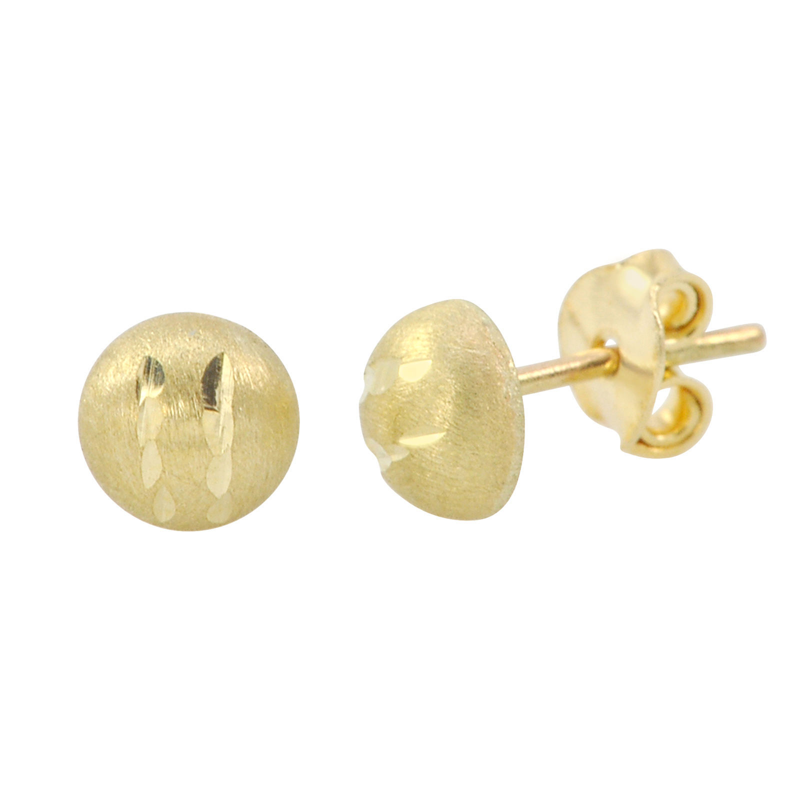 10k Yellow Gold Half Ball Stud Earrings Matte Finish Laser Cut 4mm-7mm Pushbacks - Earrings