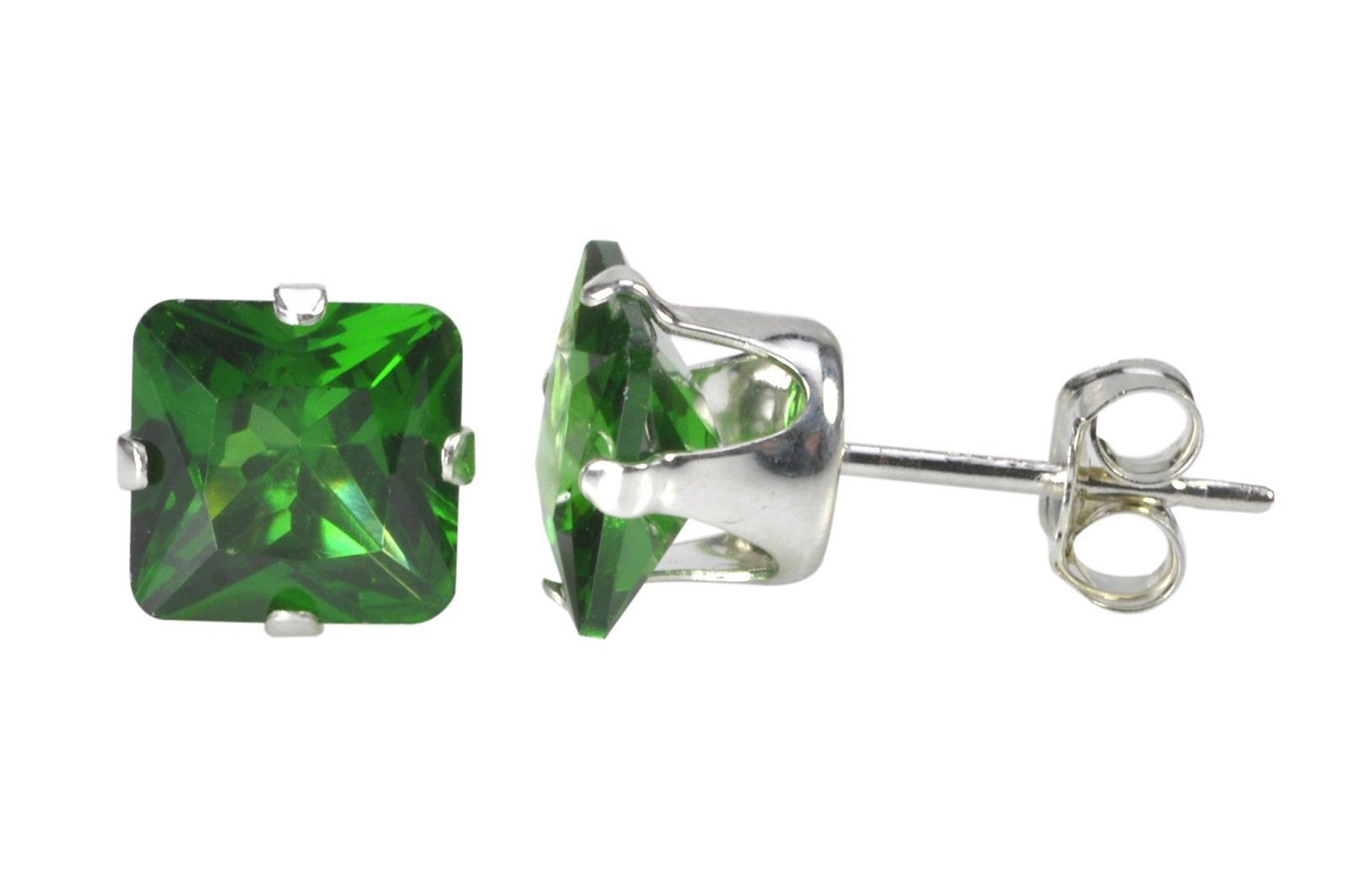 Emerald Square CZ Stud Earrings .925 Sterling Silver Prong Fine Jewelry