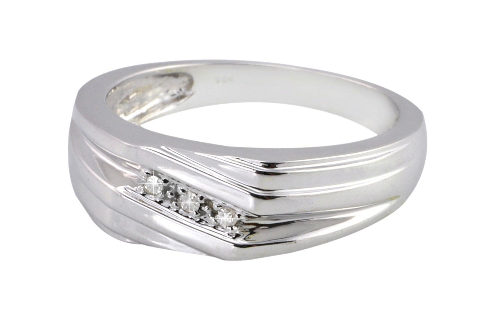925 Sterling Silver Mens .04ct Diamond Ring Size 11 High Polish Rings