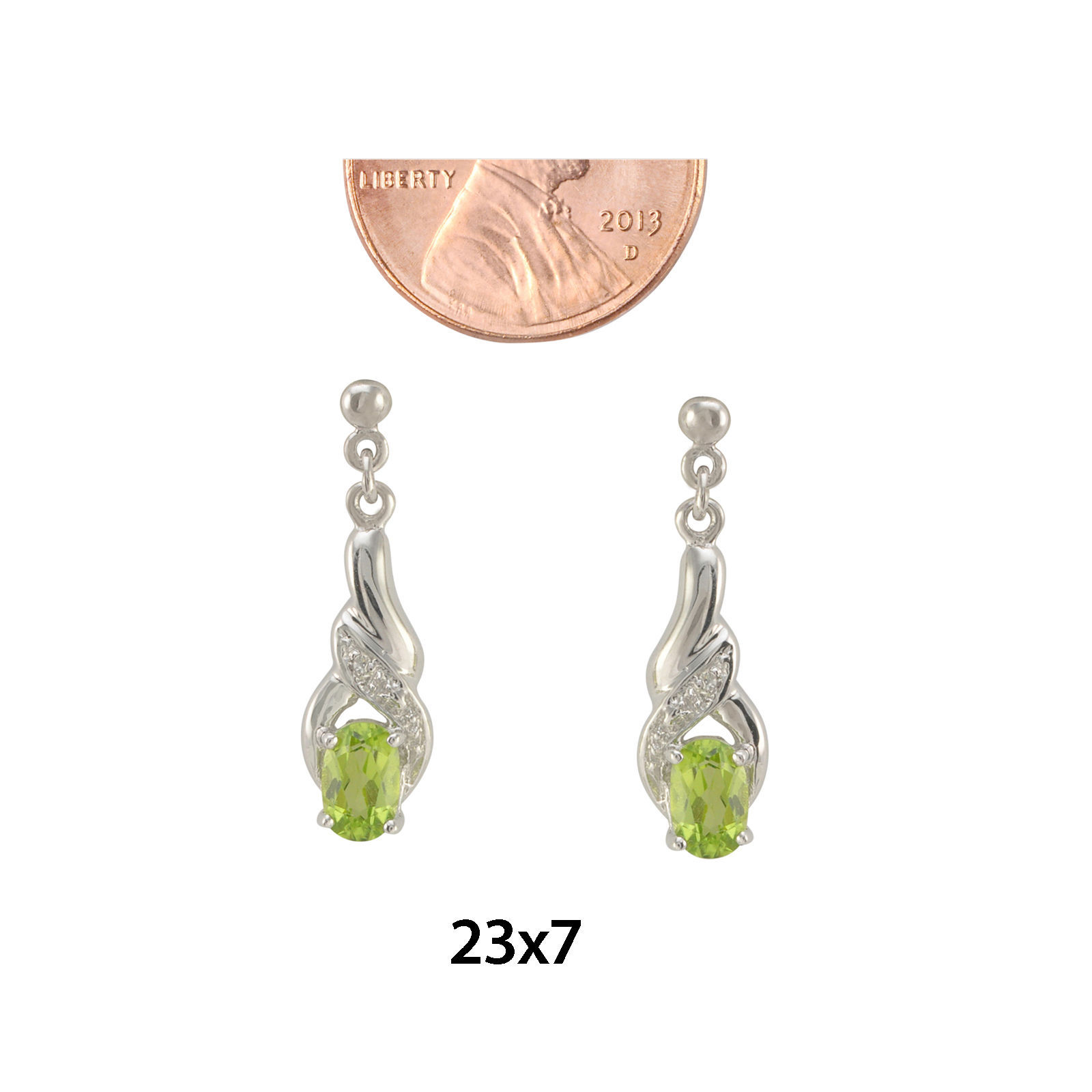 Peridot /& Diamond Stud Earrings .03 ct I-J I2 Sterling Silver Oval