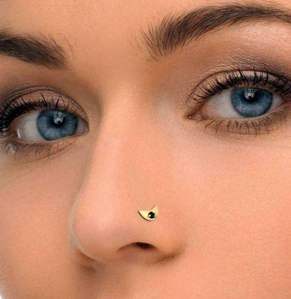 14k Gold 2.20mm Real Black Spinel Wedding Nose Lip Labret