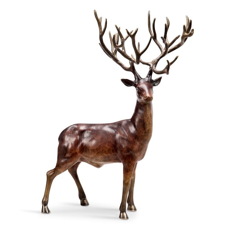 Large Woodlands King Buck Deer Brass Sculpture Statue Antler Rustic
