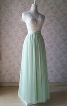 Green Floor-Length Tulle Skirt Outfit Bridesmaid Tulle Maxi Skirt Back-bow image 7
