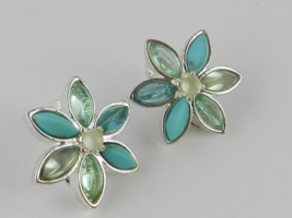 Charter Club Shades of Blue Floral Clip-on Earrings - New - $11.88