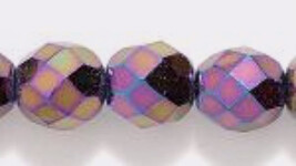8mm Czech Fire Polish, Metallic Purple Iris Glass Beads, 25 round facet - $1.75