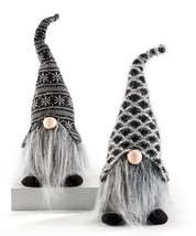 Gnome Figures Set of 2 Festive Hat 16&quot; High Polyester Long Beard Black B... - $47.51