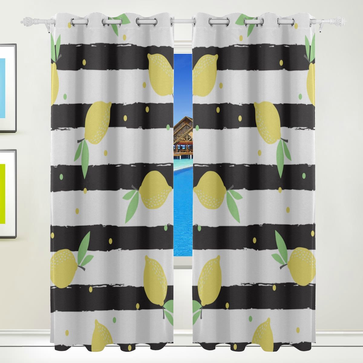 Kids Curtains For Bedroom Summer Lemon Yellow Fruit Print Cotton ...