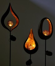Flame Design Solar Garden Stakes Metal Black Orange Set of 3 - 36" High Fire image 2