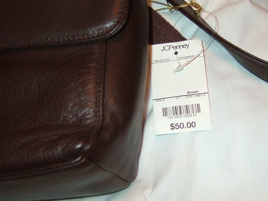 Purse in brown leather new with tags shoulder strape style J C Penney
