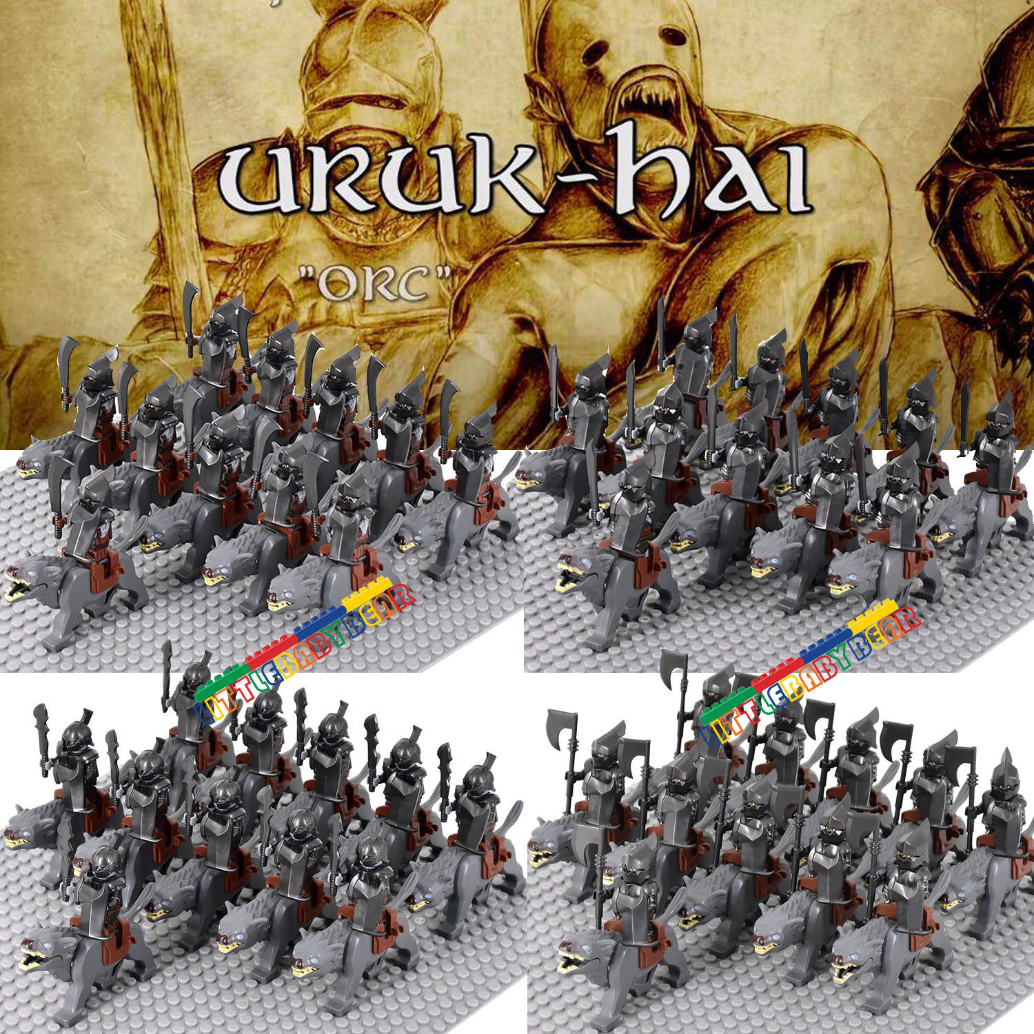 NEW Uruk-hai Wolf Riding Army-22PCS Lord Of The Rings Hobbit Orc Minifigures Toy