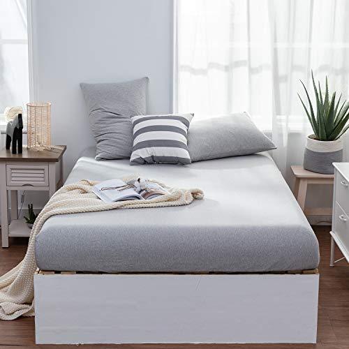 LIFETOWN 100 Jersey Knit Cotton Fitted Sheet King Size Light Gray