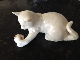 adorable cat with rattle porcelain decorative figurine 5&quot; - $49.99