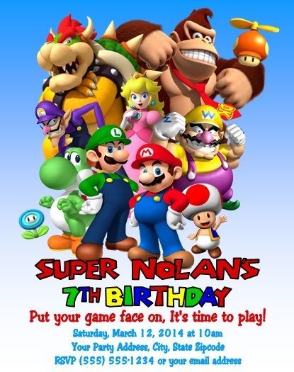 Super Mario Donkey Kong Yoshi Birthday Party Invitations Custom ...