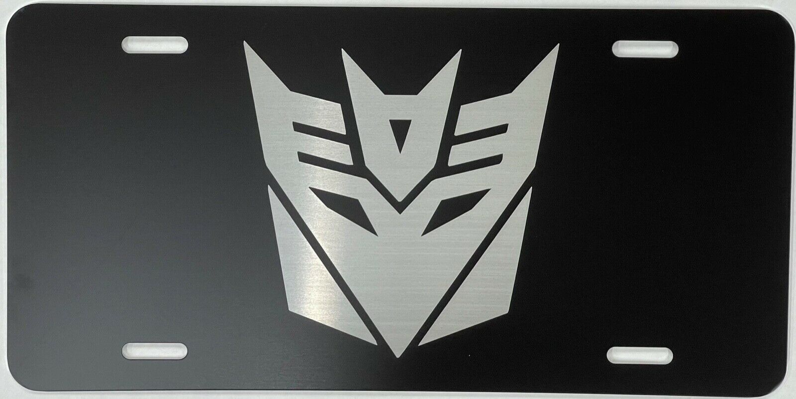 Transformers Decepticon Logo Laser Engraved License Plate Car Tag Flat Black