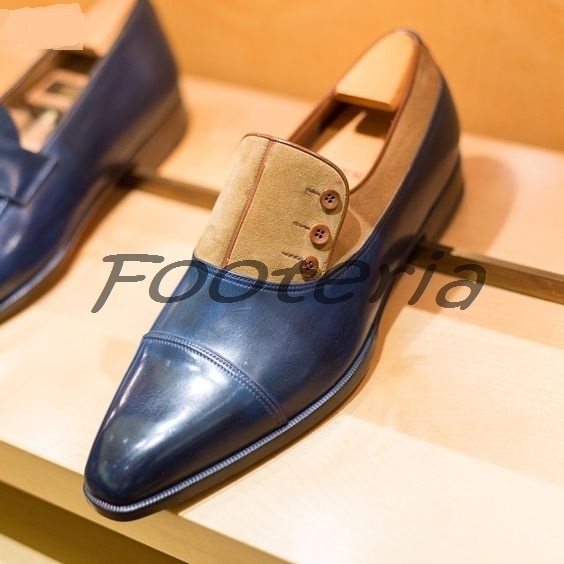 Handmade men two tone shoes, navy blue shoes, dress shoes men, beige ...