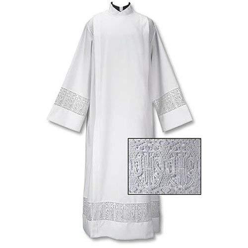 Christian Brands Catholic Latin Cross and IHS Lace Front Wrap ALB (Large)