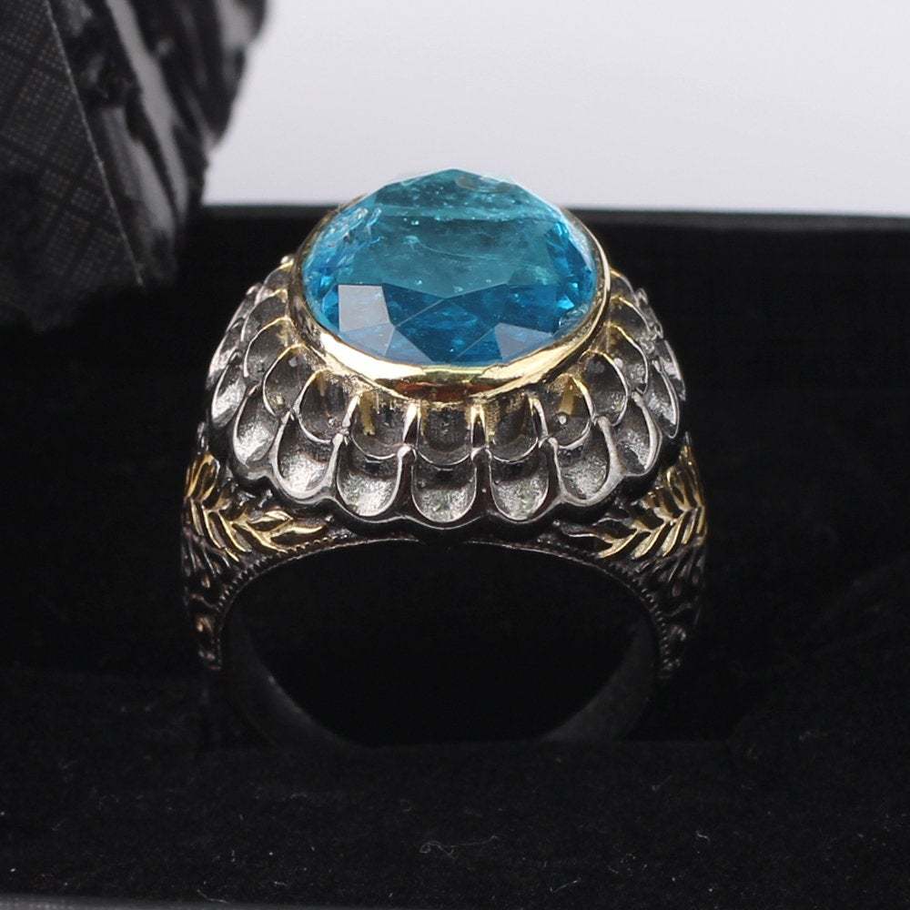 Paraiba Tourmaline Ring, Mens 925 Silver 18 K Plated Handmade Man Ring ...