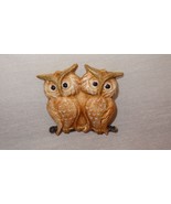 Vintage Pair Owls on Branch Pin Brooch Ceramic Beige Tan - $17.89