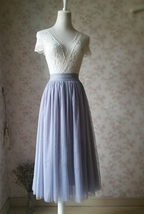 LIGHT GRAY Midi Length Tulle Skirt Tulle Midi Skirt Plus Size Gray Party Skirts image 2
