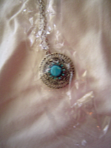 Aqua and Silvertone Mayan Design Necklace by Crystal Avenue New - $16.99