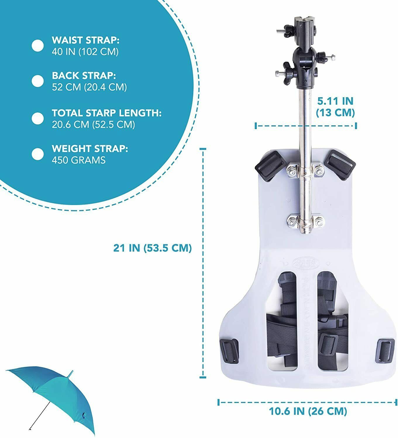 Wearable Hands Free Umbrella Back Harness UV Sun Shade 42" Adjustable