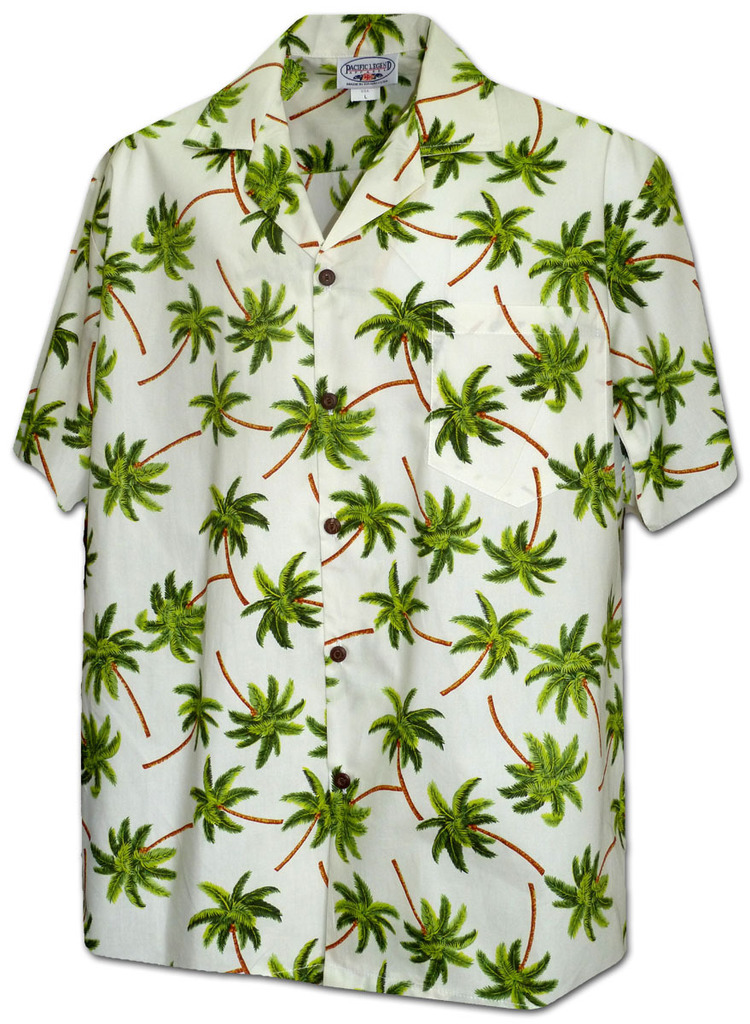 Flying Palm Trees Pacific Legend Apparel Hawaiian Aloha Shirt Ivory