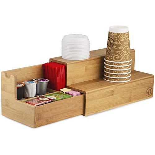 Coffee Tea Organizer Station Bamboo Condiment and Accessories Caddy