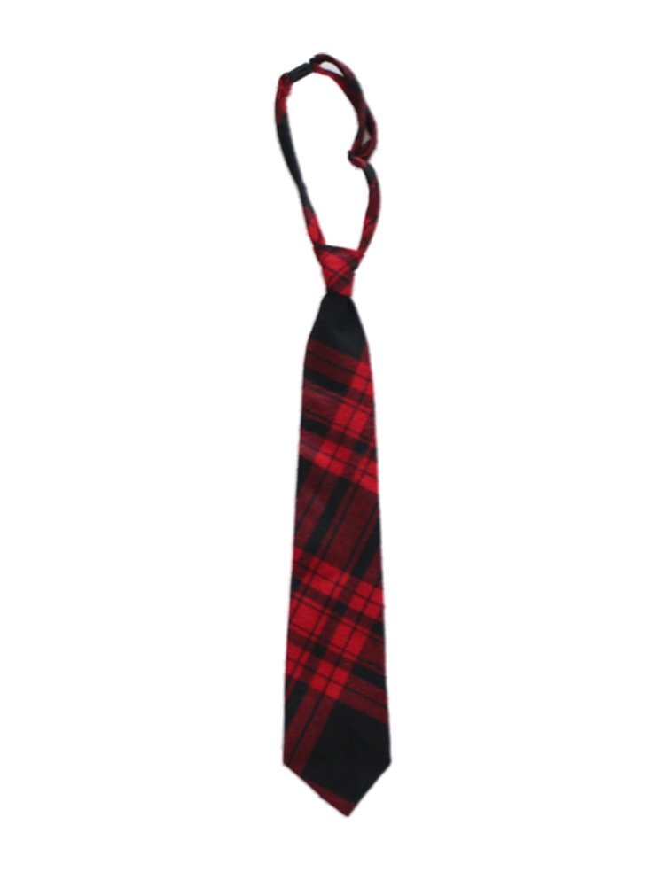 Unisex Pre-Tied Adjustable Stripe Plaid Necktie (Red black)