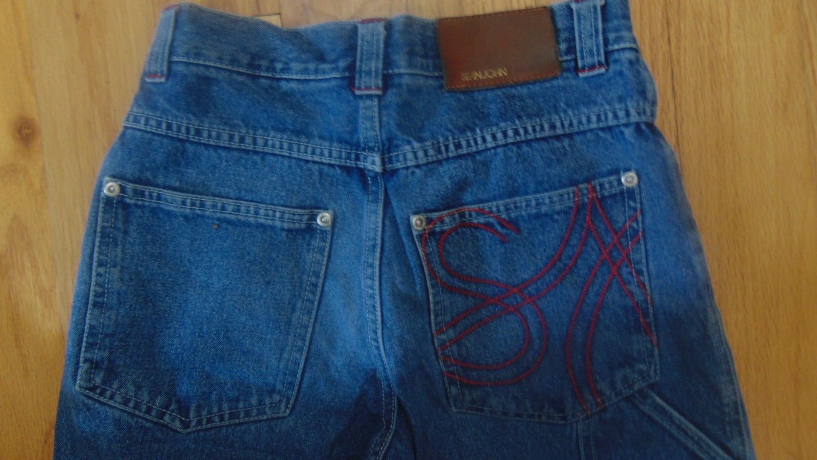 jeans with leather patch on back pocket