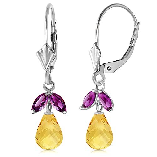 Galaxy Gold GG 3.4 CTW 14k Solid White Gold Leverback Earrings Citrine Amethyst