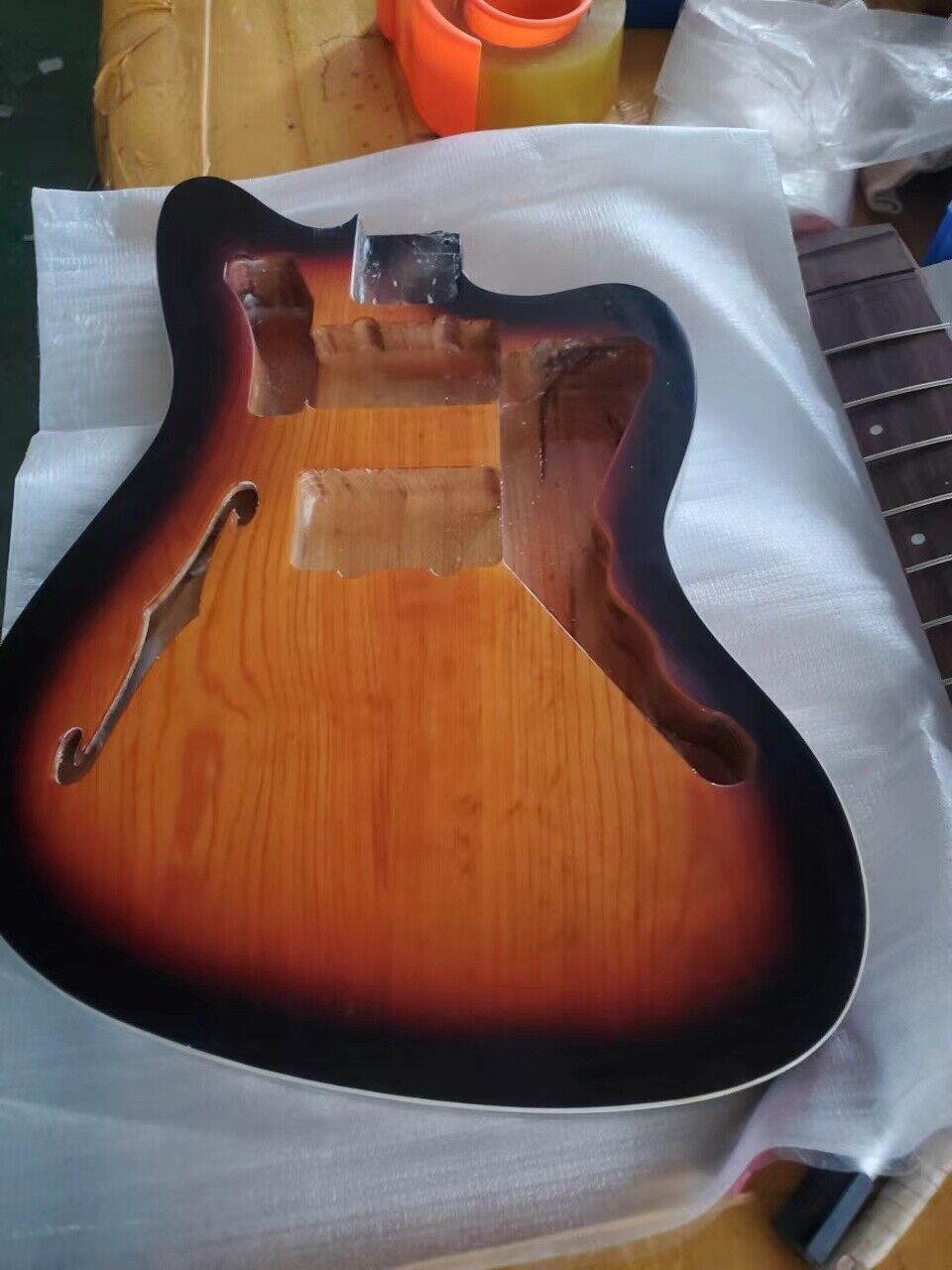 Musoo brand ash finished Semihollow jazzmaster body with F hole
