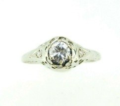 Art Deco 18K White Gold Filigree .35ct Genuine Natural Diamond Ring (#J4492) - £903.62 GBP