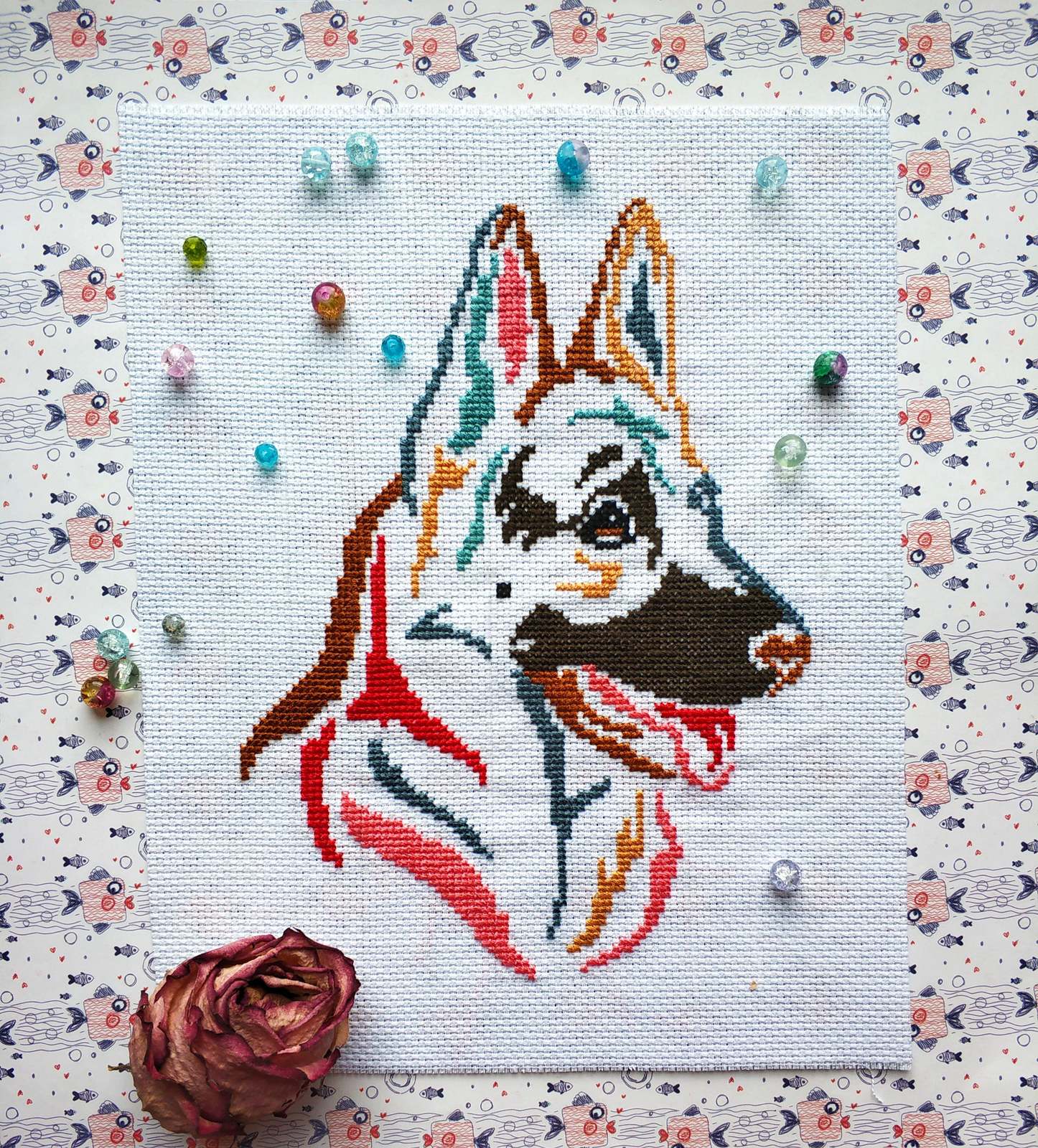 German shepherd dog cross stitch pattern PDF Animals rainbow cross