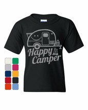 Happy Camper Youth T-Shirt RV Tourism Camping Summer Nature Travel Kids Tee - $10.99