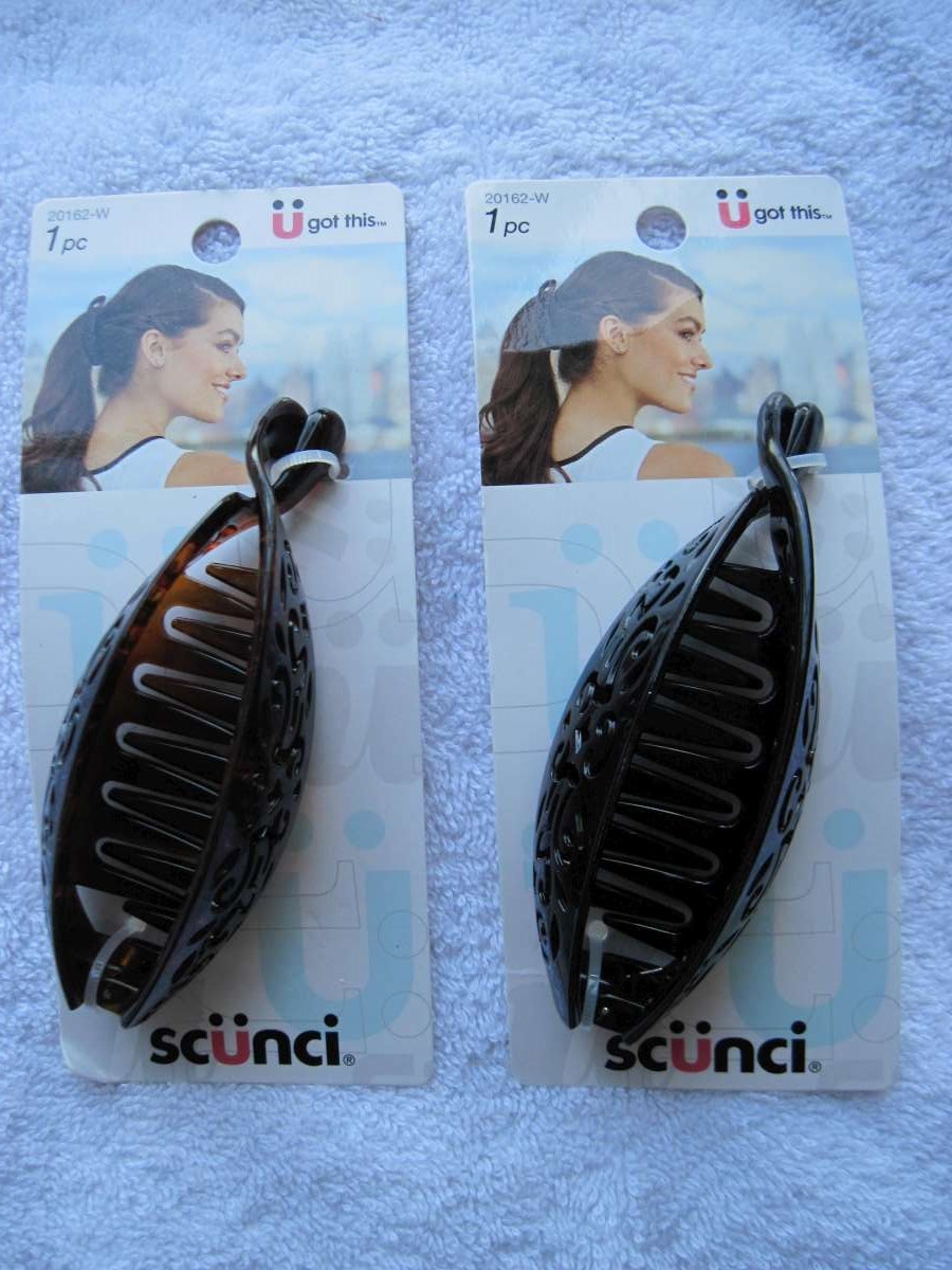 Scunci Design Tortoise Plastic Secure Hinged Open Banana Comb Hair Barrette Clip