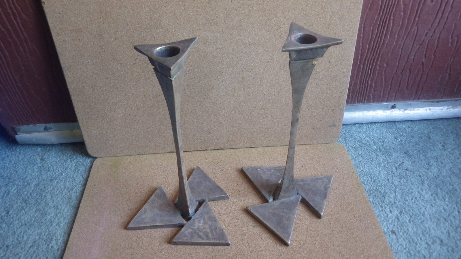 VINTAGE MCM BRUTALIST HANDMADE METAL CANDLE HOLDERS Decorative