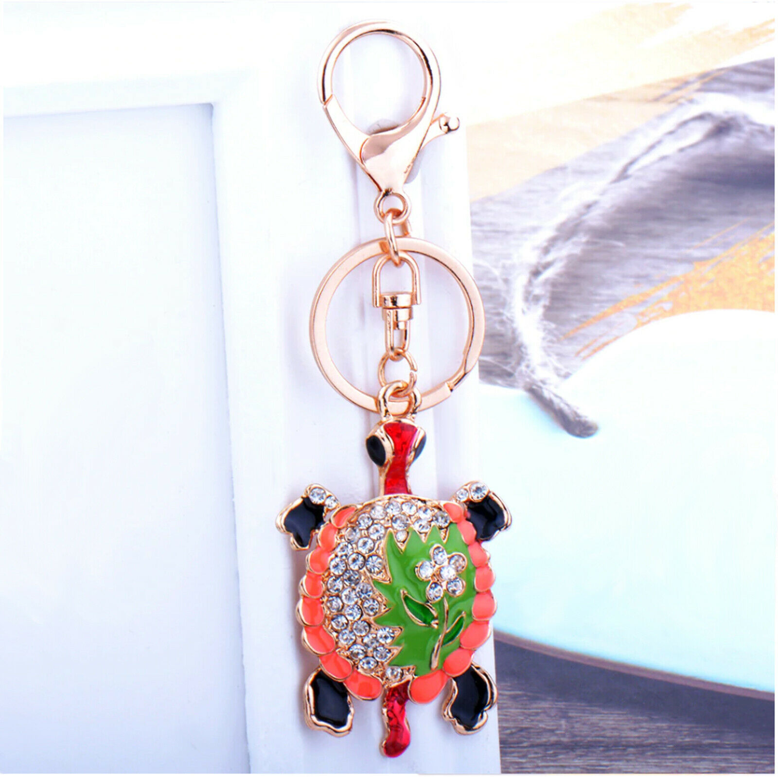 Fashion crystal keychain turtle key ring bag pendant charm jewelry