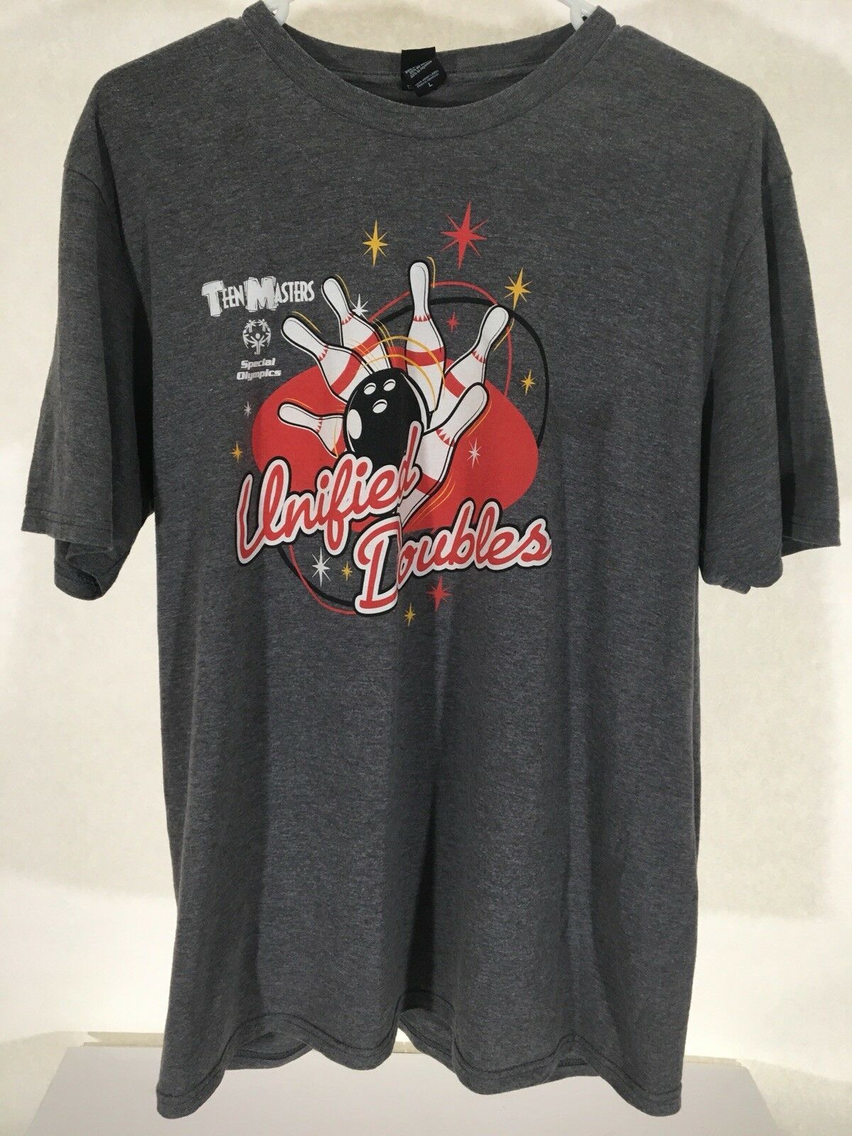 TriBlend Poly Cotton Rayon Special Olympics Bowling TShirt Size L Men