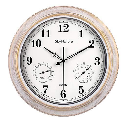 Large Outdoor Clock, Waterproof Clock with Thermometer and Hygrometer