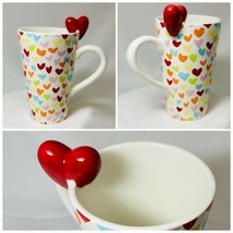 Target Tall Latte Mug Valentine&#39;s Day 2010 Multicolor Hearts W/ Red Hear... - $22.00