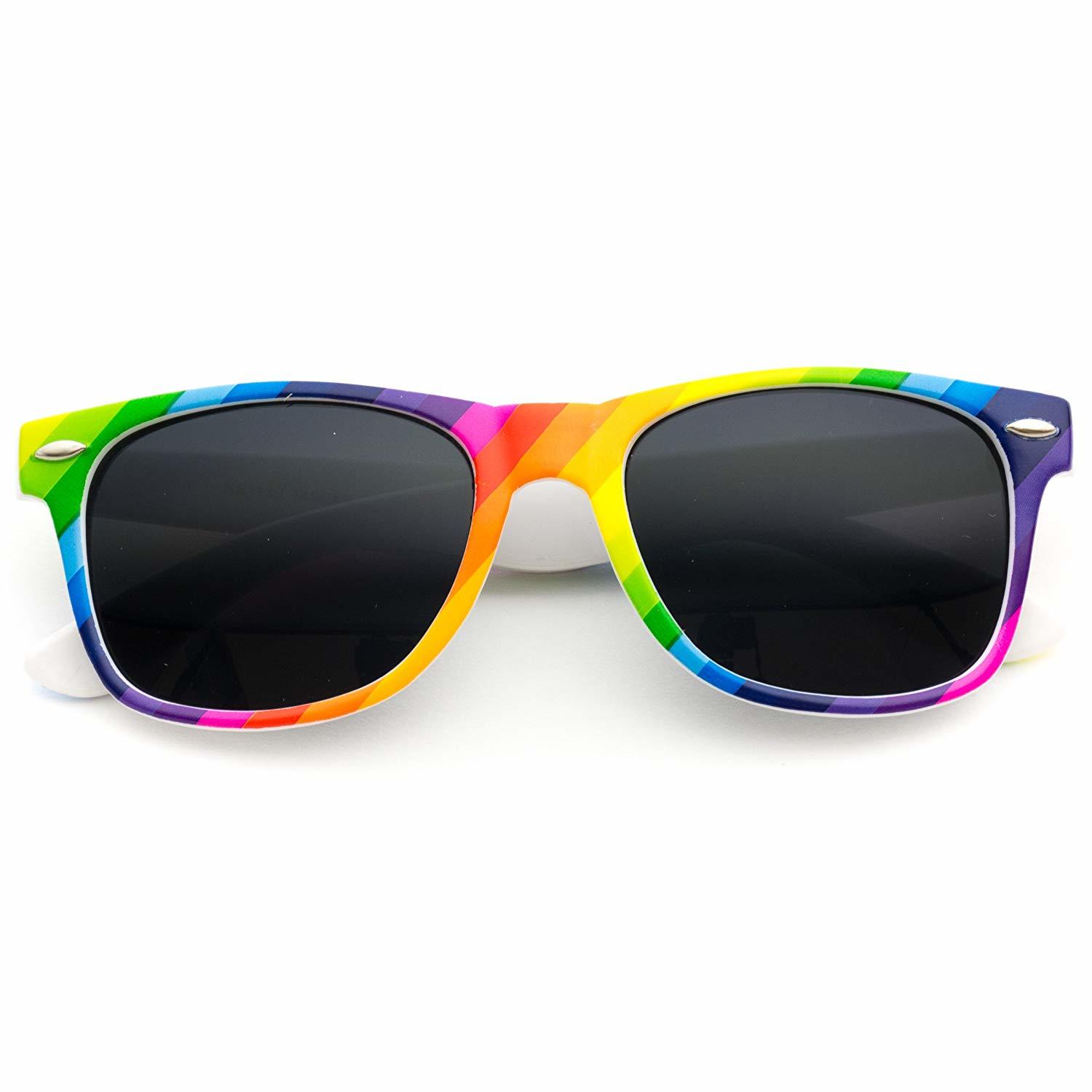 New Horn Rimmed Style Pride Rainbow Mirrored Lens Sunglasses White 50 Sunglasses And Fashion 