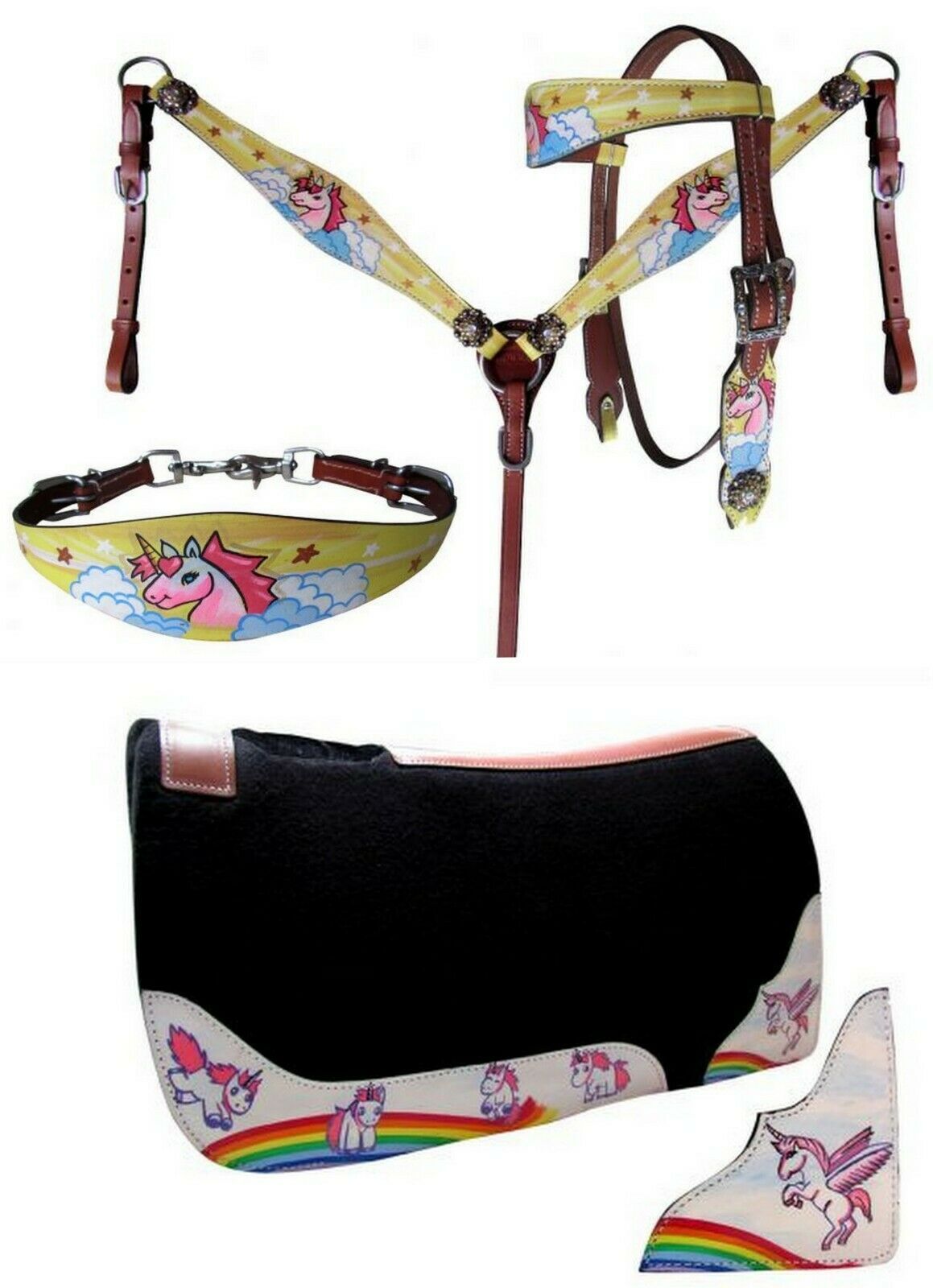 Western Unicorn Pony size Horse Saddle Pad, Stirrups, Wither Strap. OR