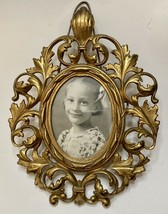 Antique Rococo Bronze Gilt Photo &amp; Frame Louie XVI Oval Easel Cast Metal... - $135.76